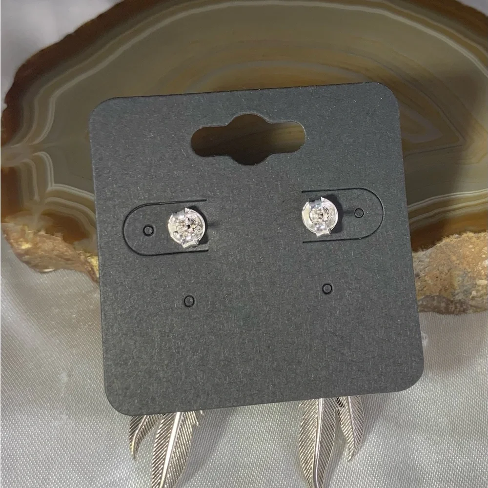 Sterling Silver Rhodochrosite feather native style stud dangle earrings - Picture 3 of 4